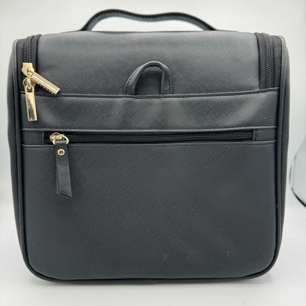 STACKERS‎ Black Vegan Leather Hanging Travel Toiletry Bag Luxury Organizer
